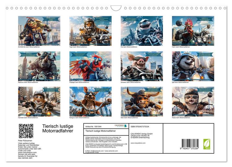 Produktbild: Tierisch lustige Motorradfahrer (Wandkalender 2026 DIN A3 quer), CALVENDO Monatskalender