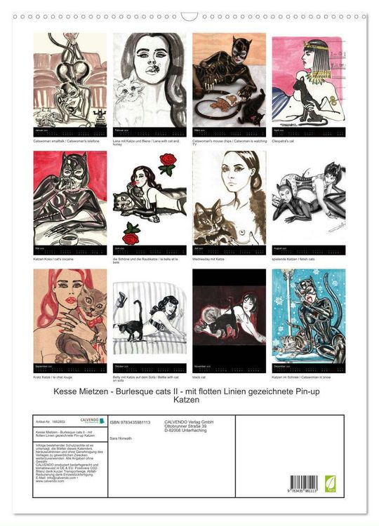 Produktbild: Kesse Mietzen - Burlesque cats II - mit flotten Linien gezeichnete Pin-up Katzen (Wandkalender 2025 DIN A2 hoch), CALVENDO Monatskalender