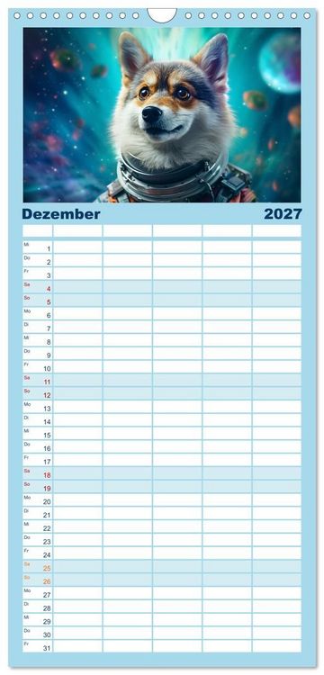 Produktbild: Familienplaner 2027 - Hunde im Weltall mit 5 Spalten (Wandkalender, 21 x 45 cm) CALVENDO