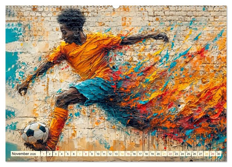 Produktbild: Fu&szlig;ball Graffiti - sportliche Kunst (hochwertiger Premium Wandkalender 2026 DIN A2 quer), Kunstdruck in Hochglanz