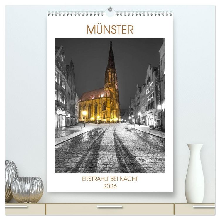 Produktbild: M&uuml;nster - erstrahlt bei Nacht (hochwertiger Premium Wandkalender 2026 DIN A2 hoch), Kunstdruck in Hochglanz
