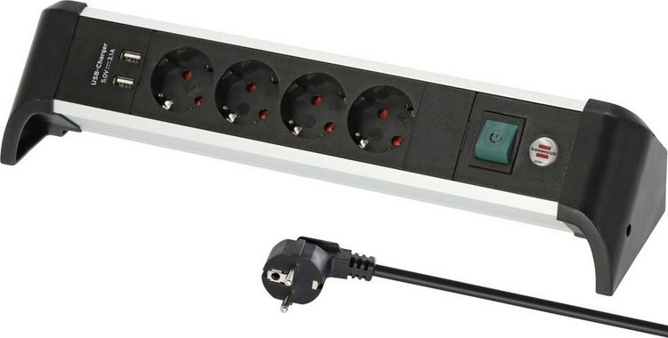 Produktbild: Brennenstuhl 1391040410 Steckdosenleiste mit Schalter Silber, Schwarz Schutzkontakt 1St.