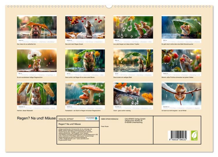 Produktbild: Regen? Na und! M&auml;use (hochwertiger Premium Wandkalender 2026 DIN A2 quer), Kunstdruck in Hochglanz