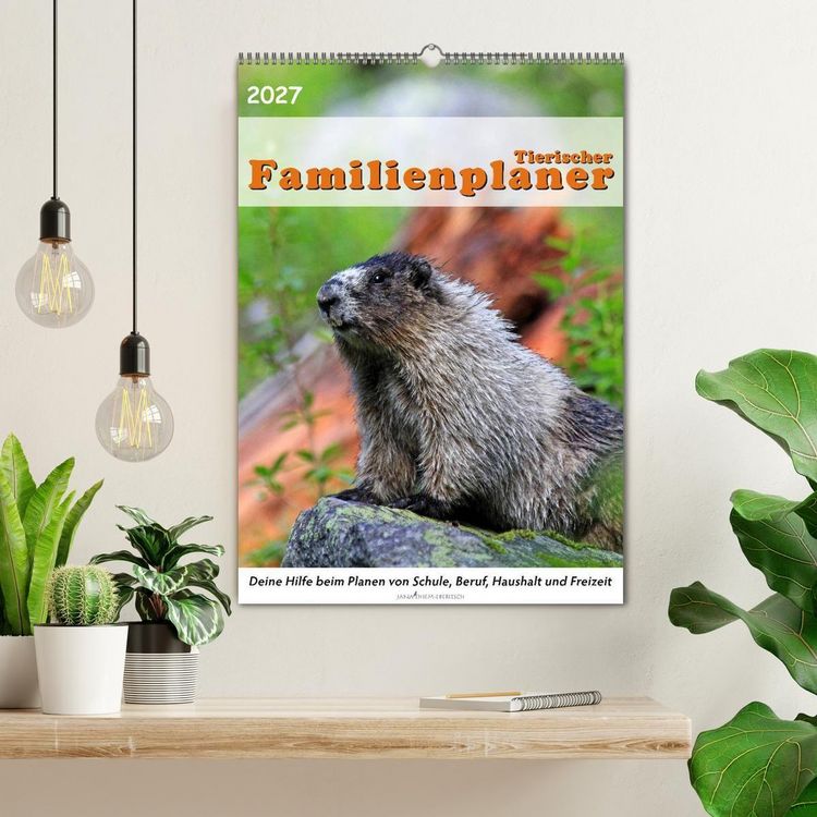 Produktbild: Tierischer Familienplaner (Wandkalender 2027 DIN A2 hoch), CALVENDO Monatskalender