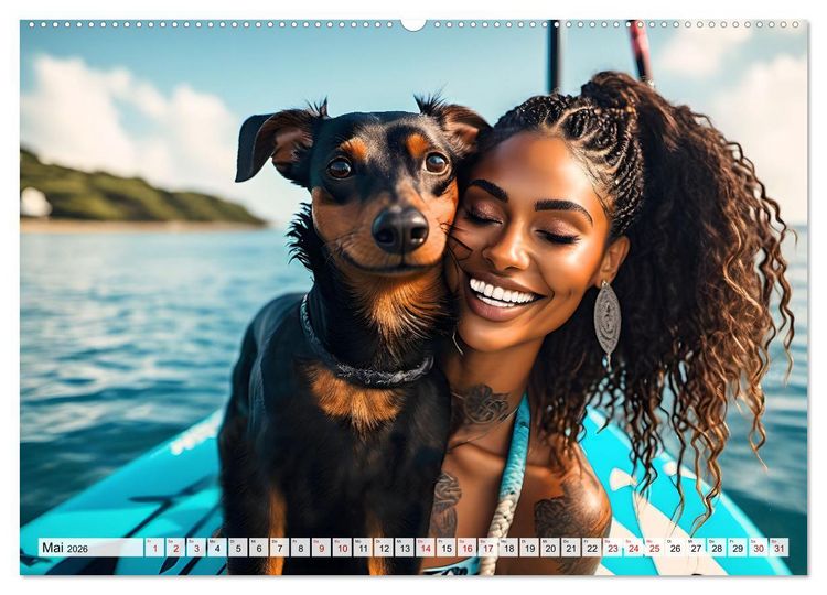 Produktbild: Bellen in den Wellen - Badespa&szlig; mit Hund (hochwertiger Premium Wandkalender 2026 DIN A2 quer), Kunstdruck in Hochglanz
