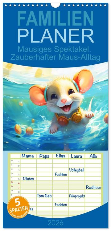 Produktbild: Familienplaner 2026 - Mausiges Spektakel. Zauberhafter Maus-Alltag mit 5 Spalten (Wandkalender, 21 x 45 cm) CALVENDO