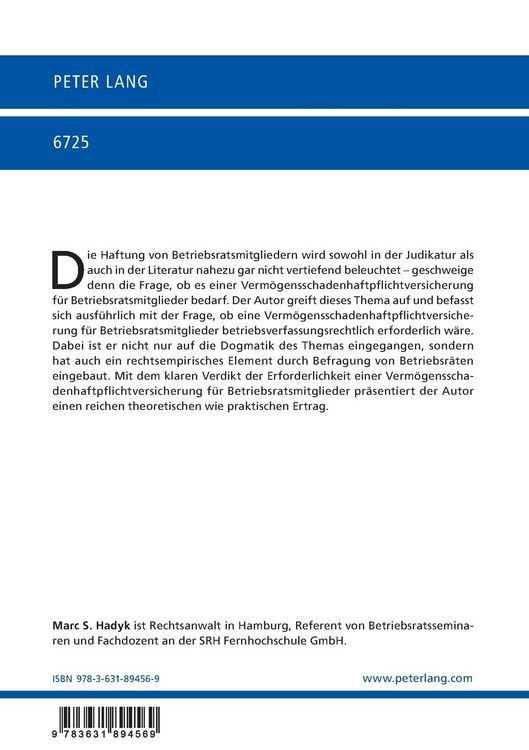 Produktbild: Die &bdquo;Erforderlichkeit&ldquo; einer Verm&ouml;gensschadenhaftpflichtversicherung f&uuml;r Betriebsratsmitglieder