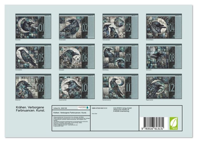 Produktbild: Kr&auml;hen. Verborgene Farbnuancen. Kunst. (Wandkalender 2026 DIN A4 quer), CALVENDO Monatskalender