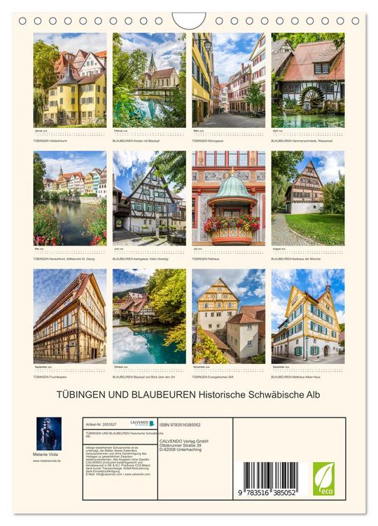 Produktbild: T&Uuml;BINGEN UND BLAUBEUREN Historische Schw&auml;bische Alb (Wandkalender 2026 DIN A4 hoch), CALVENDO Monatskalender