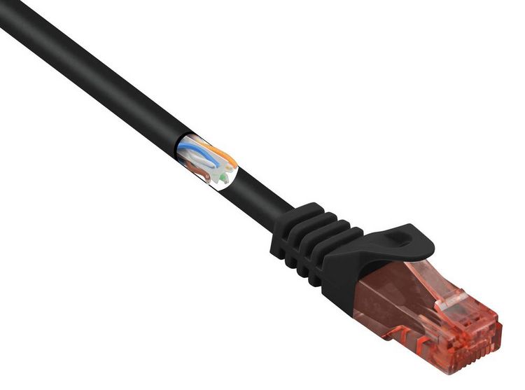 Produktbild: Renkforce RF-5044002 RJ45 Patchkabel CAT 6 U/UTP 10.00 m Schwarz Halogenfrei, mit Rastnasenschutz 1 St.