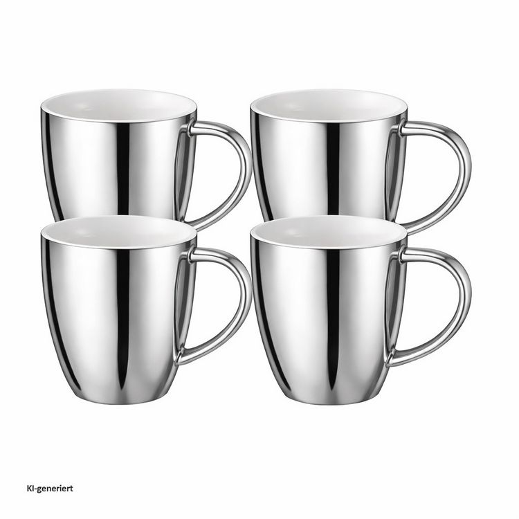 Produktbild: neuetischkultur Becher Set silberfarben mit Henkel 250 ml Porzellan 4 St&uuml;ck Kaffeebecher