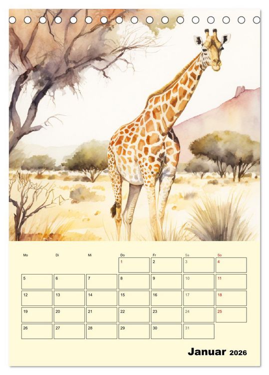 Produktbild: Sch&ouml;ne Aquarelle. Darstellungen von Afrikas Wildtieren (Tischkalender 2026 DIN A5 hoch), CALVENDO Monatskalender