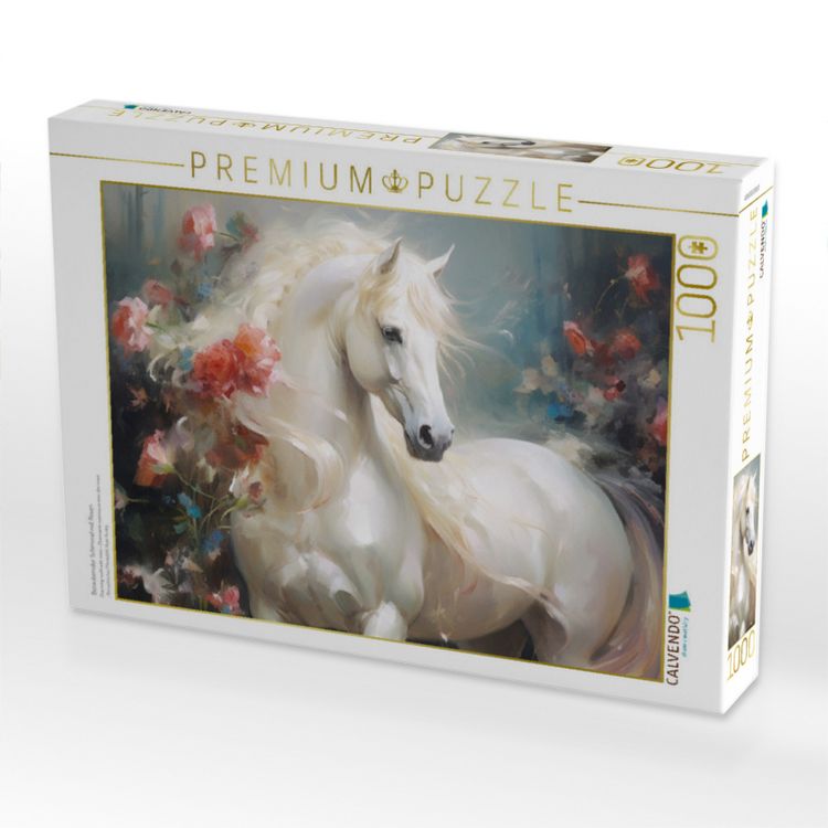 Produktbild: CALVENDO Puzzle Bezaubernder Schimmel mit Rosen | 1000 Teile Lege-Gr&ouml;&szlig;e 64x48cm Foto-Puzzle f&uuml;r gl&uuml;ckliche Stunden