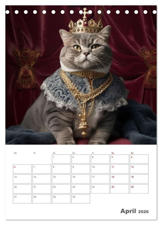 Produktbild: Royale Katzen Portraits (Tischkalender 2026 DIN A5 hoch), CALVENDO Monatskalender