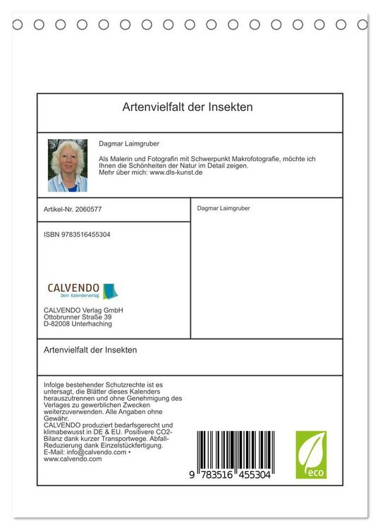 Produktbild: Artenvielfalt der Insekten (Tischkalender 2026 DIN A5 hoch), CALVENDO Monatskalender