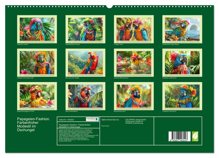 Produktbild: Papageien-Fashion. Farbenfroher Modestil im Dschungel (hochwertiger Premium Wandkalender 2026 DIN A2 quer), Kunstdruck in Hochglanz