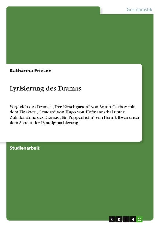 Produktbild: Lyrisierung des Dramas