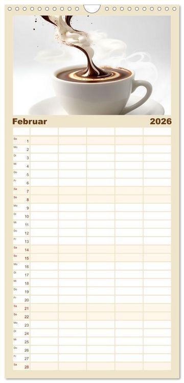 Produktbild: Familienplaner 2026 - Kaffe mal anders geniessen mit 5 Spalten (Wandkalender, 21 x 45 cm) CALVENDO