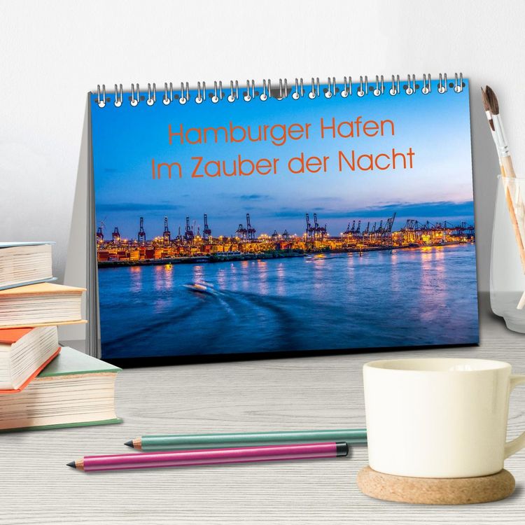 Produktbild: Hamburger Hafen - Im Zauber der Nacht (Tischkalender 2026 DIN A5 quer), CALVENDO Monatskalender