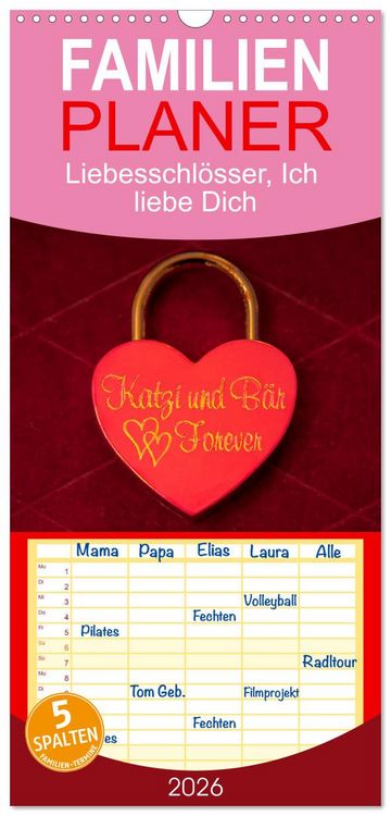 Produktbild: Familienplaner 2026 - Liebesschl&ouml;sser, Ich liebe Dich mit 5 Spalten (Wandkalender, 21 x 45 cm) CALVENDO