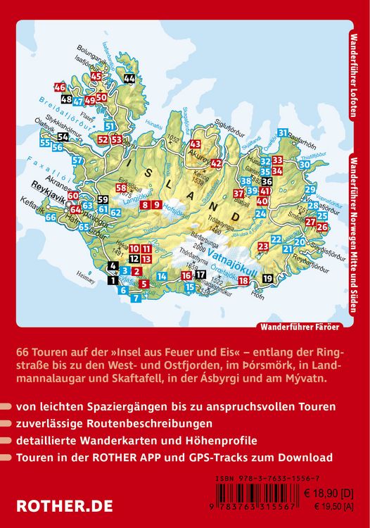 Produktbild: ROTHER Wanderf&uuml;hrer Island. 66 Touren auf der Insel aus Feuer und Eis &ndash; zu Wasserf&auml;llen, Gletschern und Vulkanen