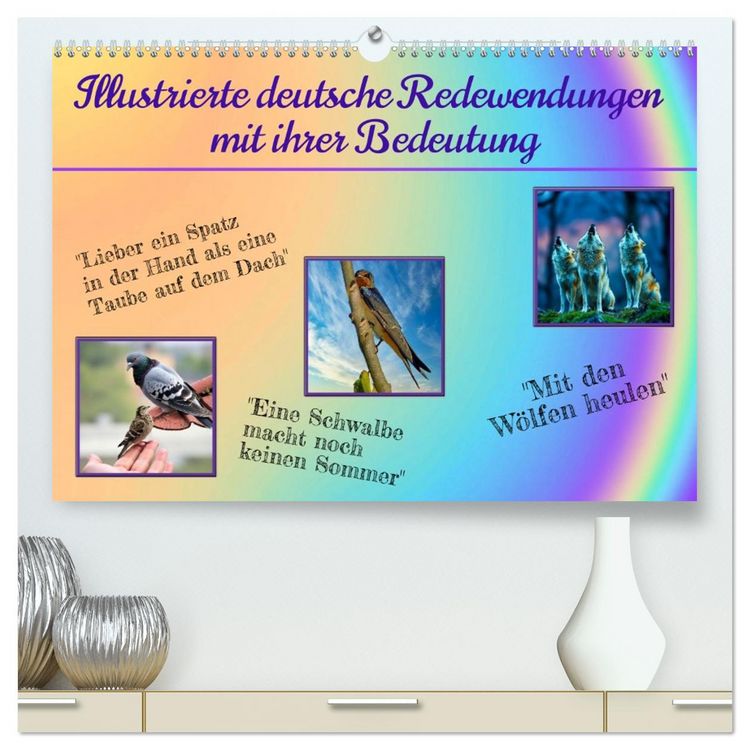 Produktbild: Illustrierte deutsche Redewendungen mit ihrer Bedeutung (hochwertiger Premium Wandkalender 2026 DIN A2 quer), Kunstdruck in Hochglanz