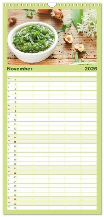 Produktbild: Familienplaner 2026 - essbare Bl&uuml;ten und Bl&auml;tter mit 5 Spalten (Wandkalender, 21 x 45 cm) CALVENDO