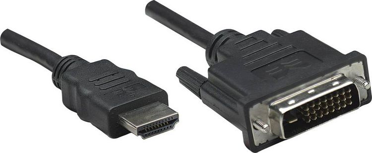 Produktbild: Manhattan HDMI / DVI Adapterkabel HDMI-A Stecker, DVI-D 24+1pol. Stecker 1.00 m Schwarz 322782 HDMI-Kabel