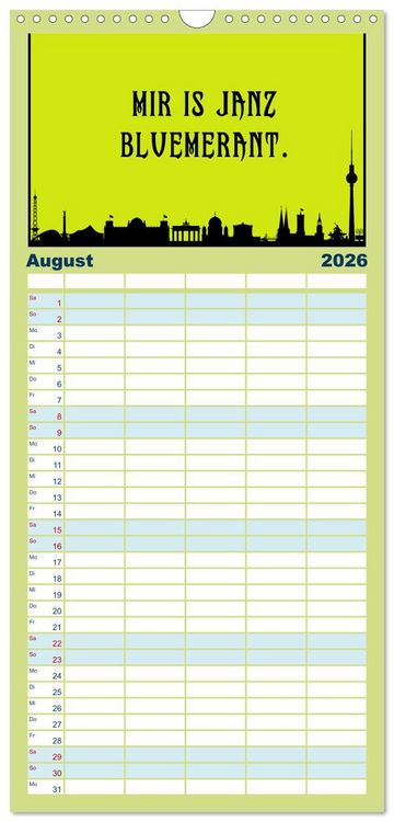 Produktbild: Familienplaner 2026 - Berliner Mundart mit 5 Spalten (Wandkalender, 21 x 45 cm) CALVENDO