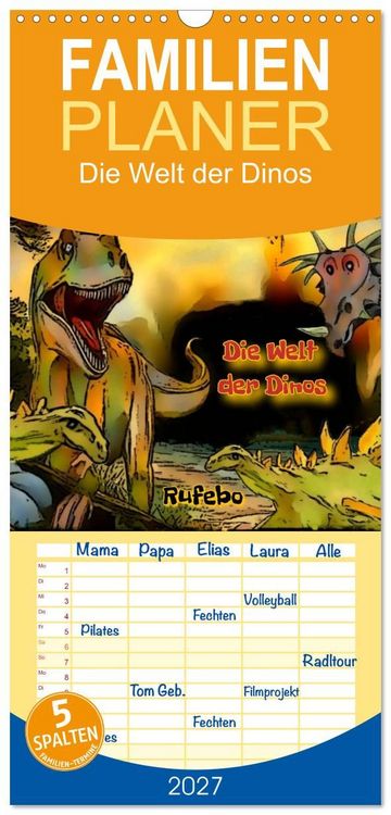 Produktbild: Familienplaner 2027 - Die Welt der Dinos mit 5 Spalten (Wandkalender, 21 x 45 cm) CALVENDO
