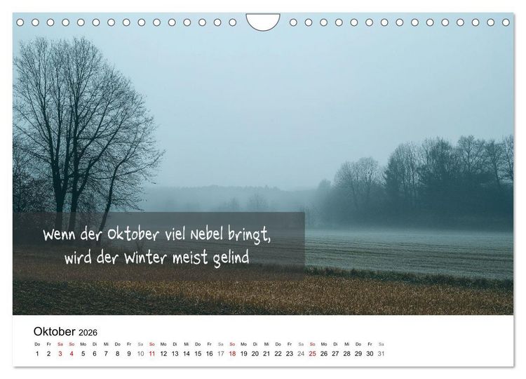Produktbild: Bauernregeln Kalender - Rhythmus der Jahreszeiten (Wandkalender 2026 DIN A4 quer), CALVENDO Monatskalender