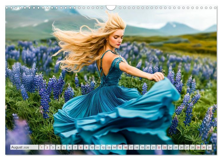 Produktbild: Bl&uuml;tenzauber im Feld - Frauen in farbenpr&auml;chtiger Landschaften (Wandkalender 2026 DIN A3 quer), CALVENDO Monatskalender
