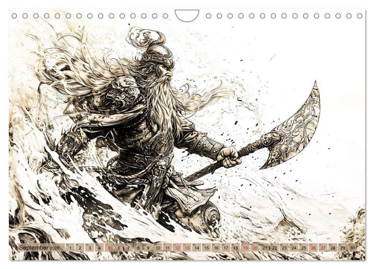 Produktbild: G&ouml;tter der Wikinger - Skizzen zur Welt der Nordischen Mythologie (Wandkalender 2026 DIN A4 quer), CALVENDO Monatskalender
