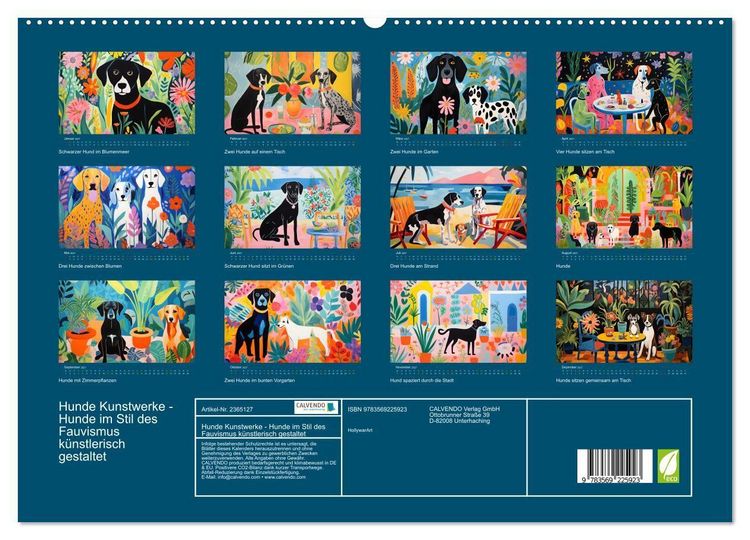 Produktbild: Hunde Kunstwerke - Hunde im Stil des Fauvismus k&uuml;nstlerisch gestaltet (hochwertiger Premium Wandkalender 2027 DIN A2 quer), Kunstdruck in Hochglanz