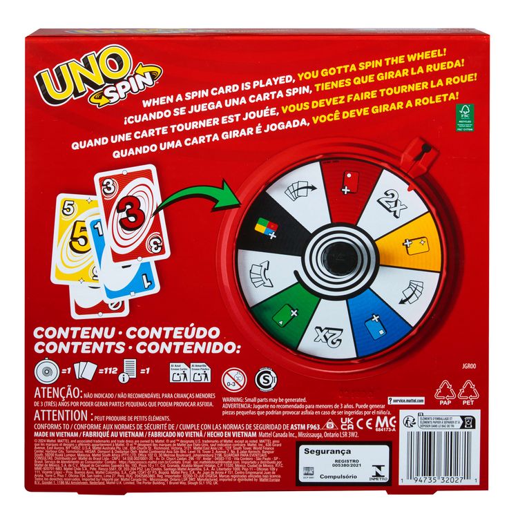 Produktbild: UNO Spin Kartenspiel für Kinder, Erwachsene und Spieleabende mit der Familie, klassisches Spiel mit Drehscheibe