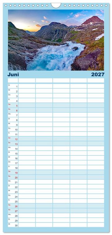Produktbild: Familienplaner 2027 - K&ouml;nigsroute Norwegens mit 5 Spalten (Wandkalender, 21 x 45 cm) CALVENDO