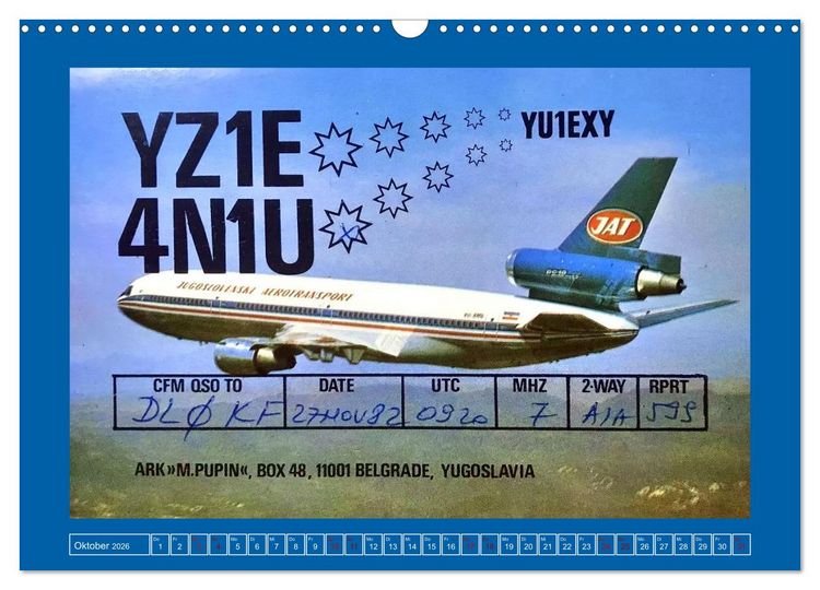Produktbild: &Uuml;ber den Wolken - Flugzeuge des 20. Jahrhunderts auf Amateurfunkkarten (Wandkalender 2026 DIN A3 quer), CALVENDO Monatskalender