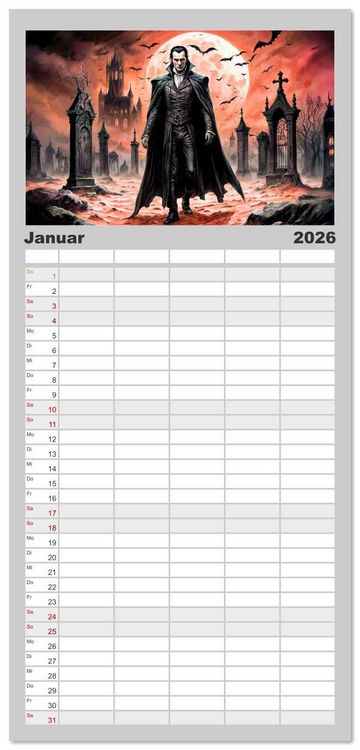 Produktbild: Familienplaner 2026 - Finsternis der Vampire - Mystischer d&uuml;sterer Fantasy Kalender mit 5 Spalten (Wandkalender, 21 x 45 cm) CALVENDO