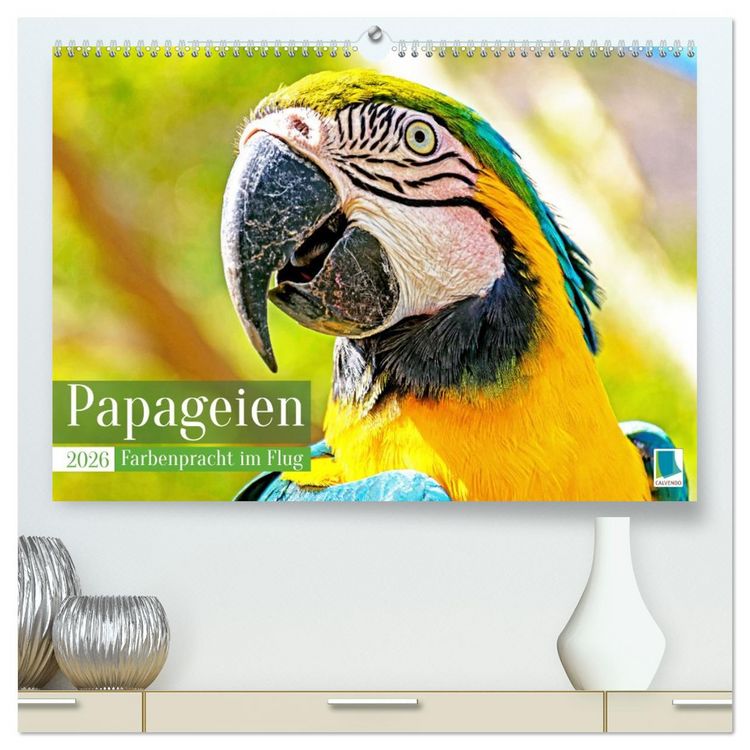 Produktbild: Papageien: Farbenpracht im Flug (hochwertiger Premium Wandkalender 2026 DIN A2 quer), Kunstdruck in Hochglanz