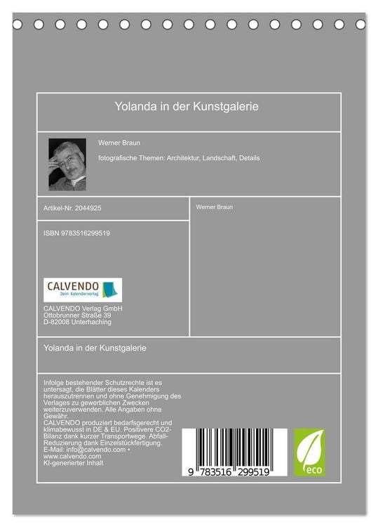 Produktbild: Yolanda in der Kunstgalerie (Tischkalender 2026 DIN A5 hoch), CALVENDO Monatskalender