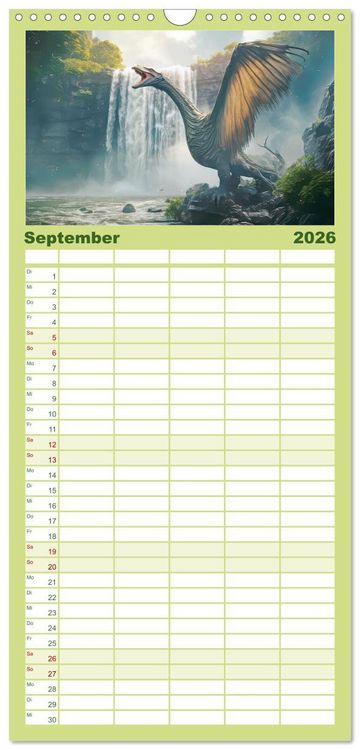 Produktbild: Familienplaner 2026 - Urzeittiere - KI-Fantasiebilder mit 5 Spalten (Wandkalender, 21 x 45 cm) CALVENDO