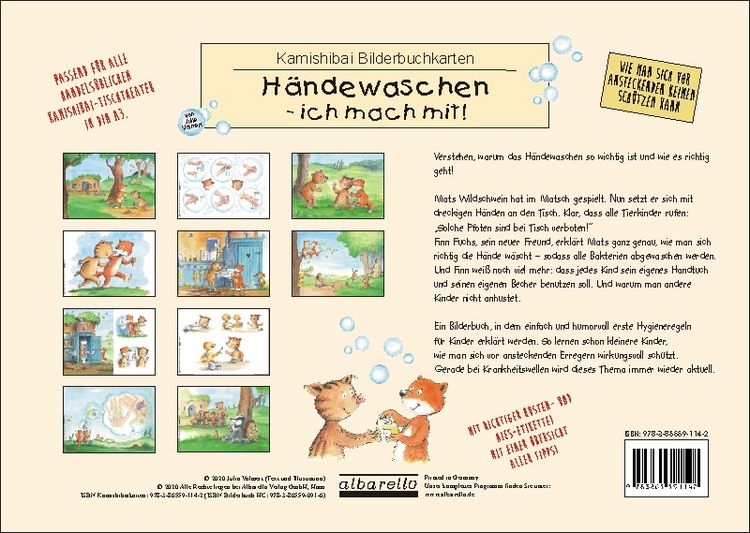 Produktbild: H&Auml;NDEWASCHEN - ICH MACH MIT! 11 Kamishibai-Bilderbuchkarten &uuml;bers richtige H&auml;ndewaschen, inkl. Hust- und Nies-Etikette!