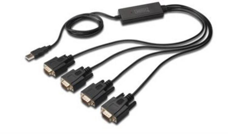 Produktbild: Digitus USB 2.0, Seriell Adapterkabel [1x USB 2.0 Stecker A - 4x D-SUB-Stecker 9pol.] 1.50 m