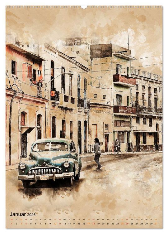 Produktbild: Cuba Retro Kalender (Wandkalender 2026 DIN A2 hoch), CALVENDO Monatskalender