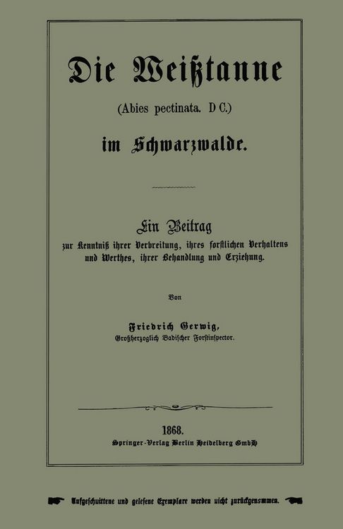 Produktbild: Die Wei&szlig;tanne (Abies pectinata, DC.) im Schwarzwalde