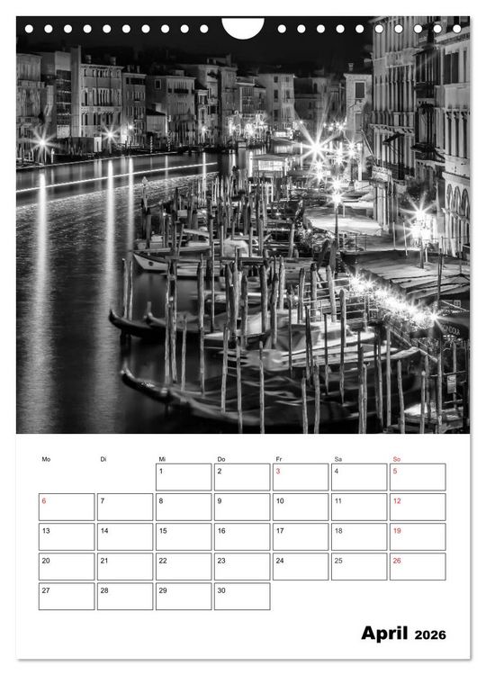 Produktbild: MONOCHROMES VENEDIG Klassische Momente (Wandkalender 2026 DIN A4 hoch), CALVENDO Monatskalender