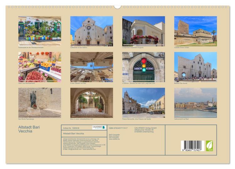 Produktbild: Altstadt Bari Vecchia (hochwertiger Premium Wandkalender 2026 DIN A2 quer), Kunstdruck in Hochglanz