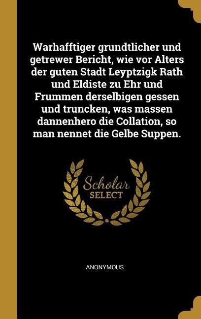 Produktbild: Warhafftiger Grundtlicher Und Getrewer Bericht, Wie VOR Alters Der Guten Stadt Leyptzigk Rath Und Eldiste Zu Ehr Und Frummen Derselbigen Gessen Und Tr