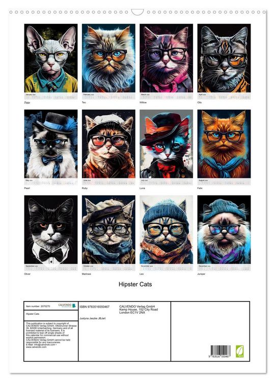 Produktbild: Hipster Cats (Wall Calendar 2026 DIN A2 portrait), CALVENDO 12 Month Wall Calendar