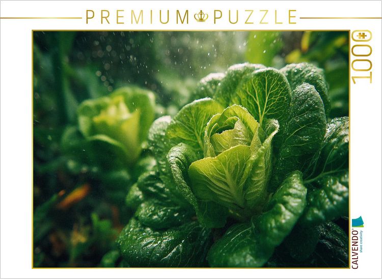 Produktbild: CALVENDO Puzzle Frischer Kopfsalat im Garten w&auml;chst im satten Gr&uuml;n | 1000 Teile Lege-Gr&ouml;&szlig;e 64x48cm Foto-Puzzle f&uuml;r gl&uuml;ckliche Stunden